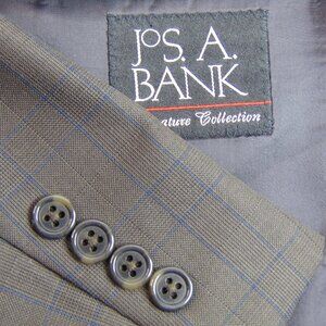 Jos A Bank Silk Wool Men's 43R Brown Blue Plaid Blazer Suit Jacket Signature